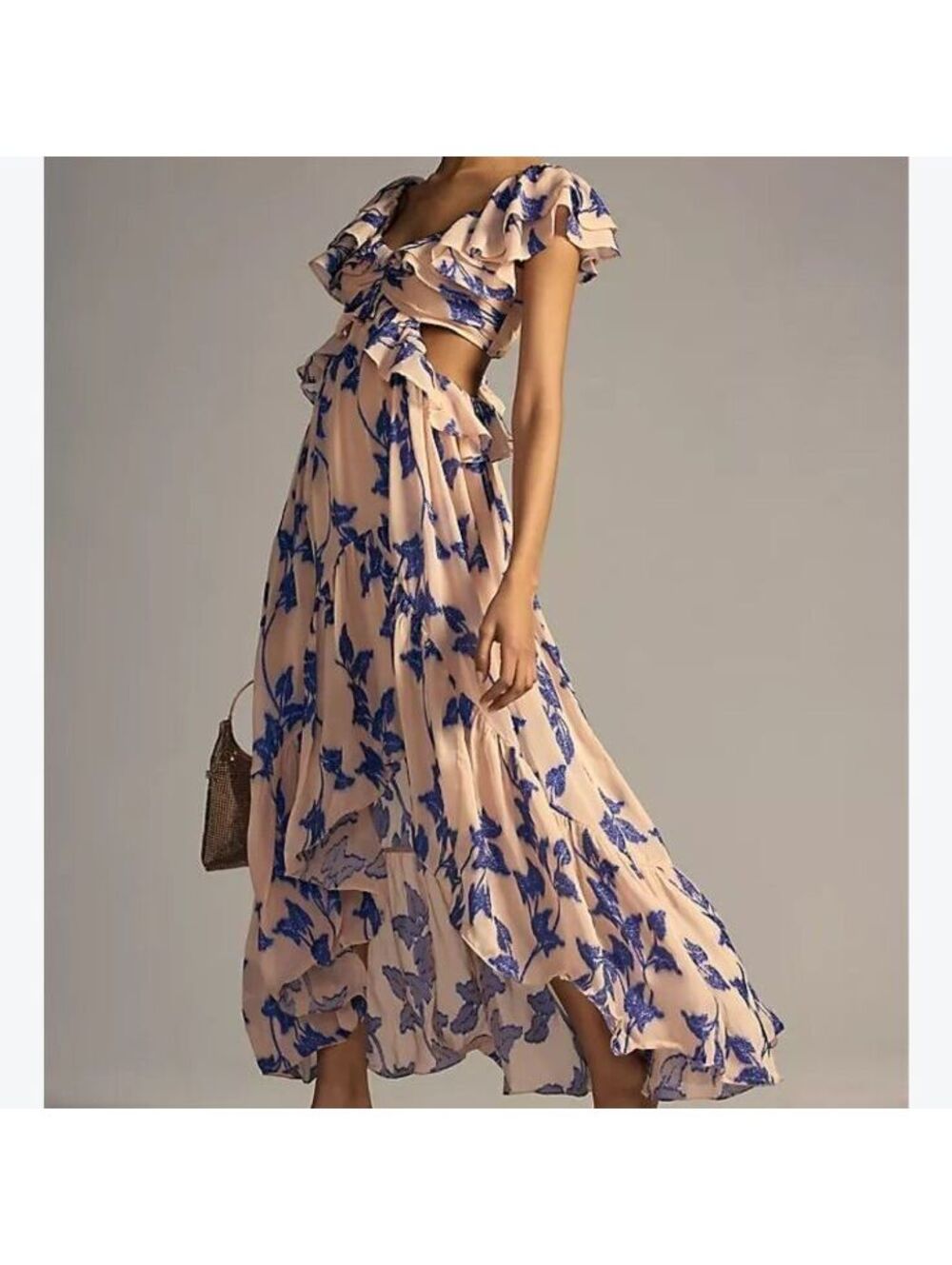 NWT Anthropologie Not So Serious Pink Blue Combo Floral Maxi Dress Wedding XS